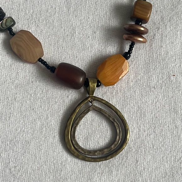 Retired Silpada necklace with double teardrop pendant in brass and silver - Picture 2 of 3